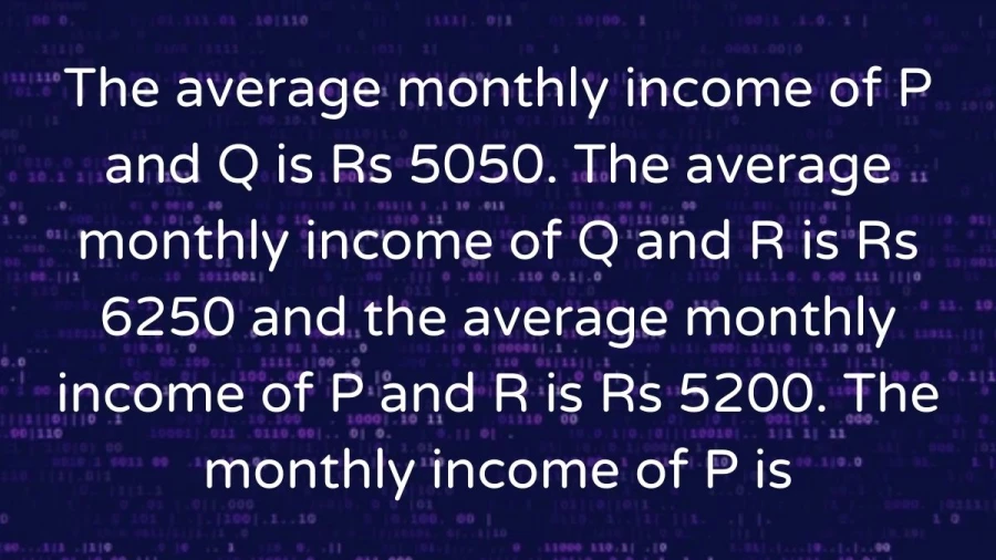 Explore the intricate balance of incomes: P and Q earn an average of Rs 5050 monthly, while Q and R's average is Rs 6250, and P and R's is Rs 5200.