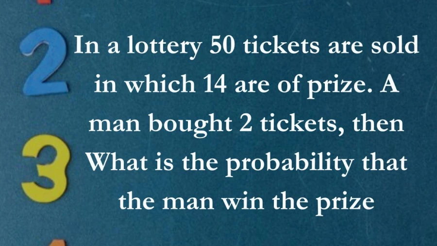 Figure out your chances of winning in a lottery with 50 tickets, where 14 are winners. Check your odds with 2 tickets.