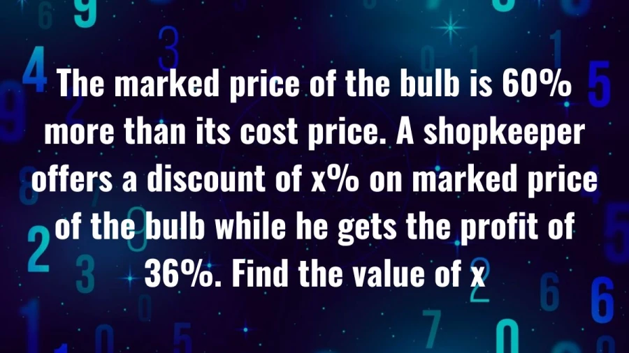 Explore the shopkeeper's strategy: Find the discounted value of a bulb priced 60% higher than its cost price, ensuring a 36% profit.