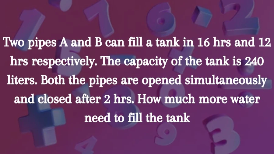 Find out the remaining capacity of a 240-liter tank after pipes A and B are turned off following a 2-hour concurrent operation.
