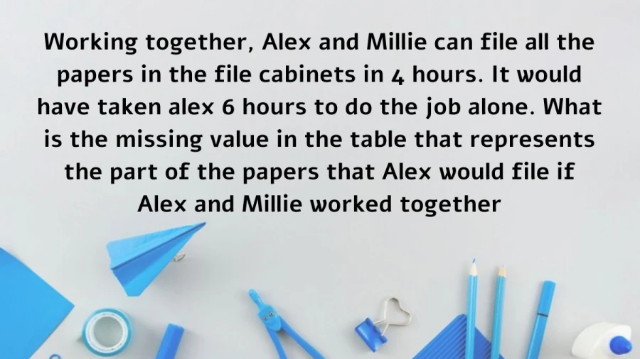 Discover the collaborative efficiency of Alex and Millie as they tackle filing papers in record time. Find out the missing value to complete the equation.